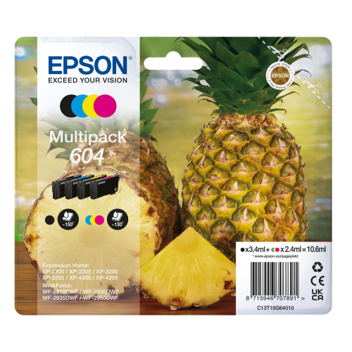EPSON CARTUCCIA 604 MULTIPACK INKJET SERIE ANANAS 4 COLORI FORMATO STD